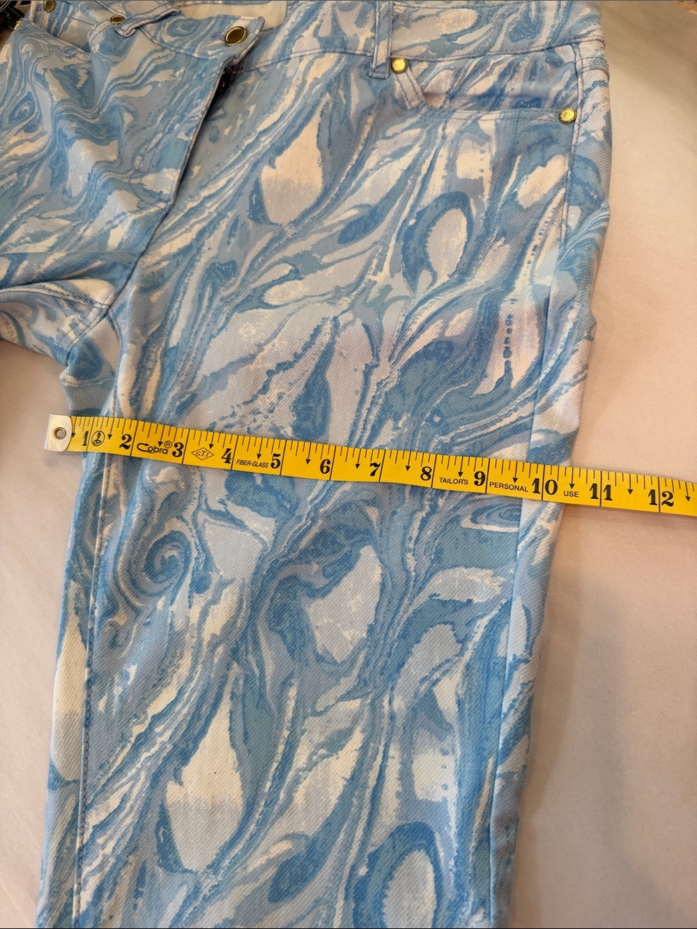 J. McLaughlin Light Blue Marble-Print Skinny Jeans size 8low rise Y2K - Picture 15 of 16